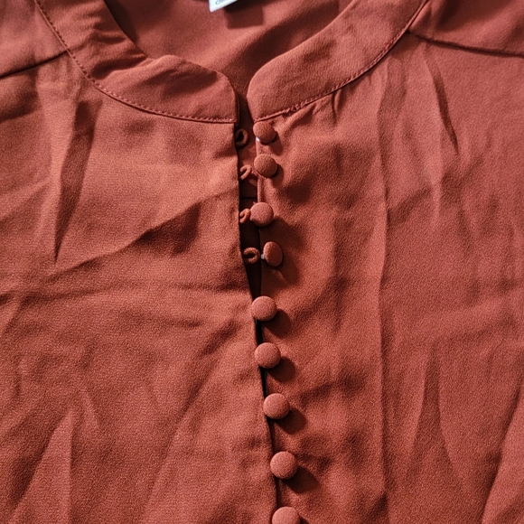 Nanette Lepore M Burnt Orange Rusty Blouse Button Business Dress Top - Picture 2 of 5